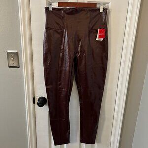 NWT Spanx Ruby Red Size L Large Faux Patent Leather Leggings